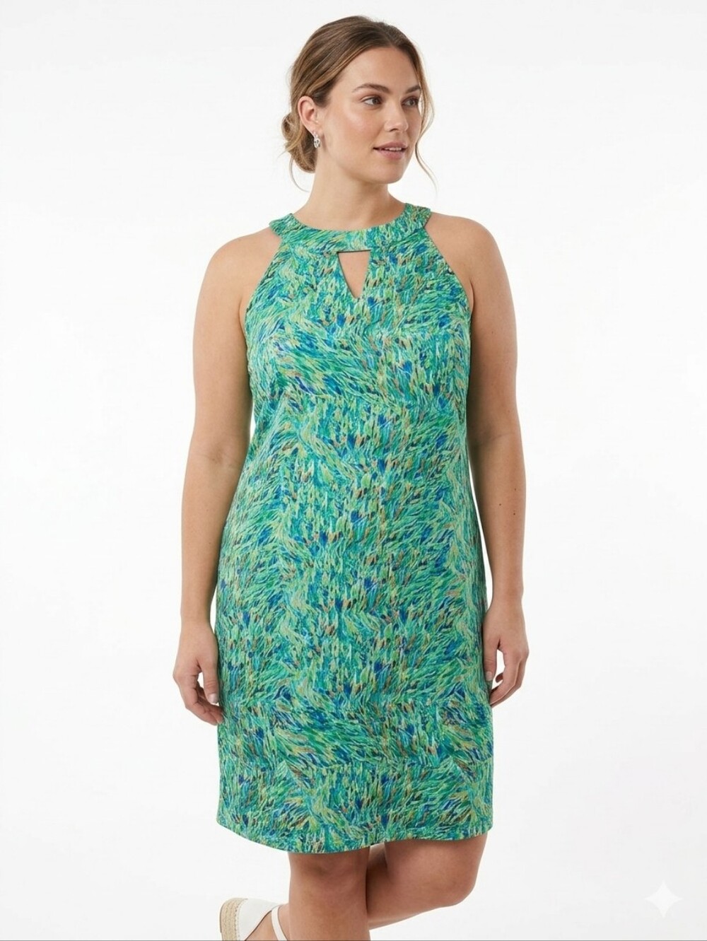 NWOT Guy Harvey Abstract Tropical Print Halter Keyhole Dress Size XL Resortwear